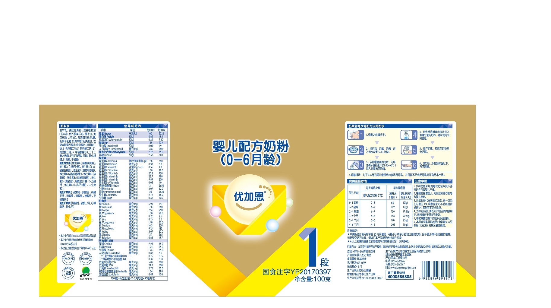 2018年(nián)5月(yuè)份優加恩嬰兒(ér)配方奶粉100克